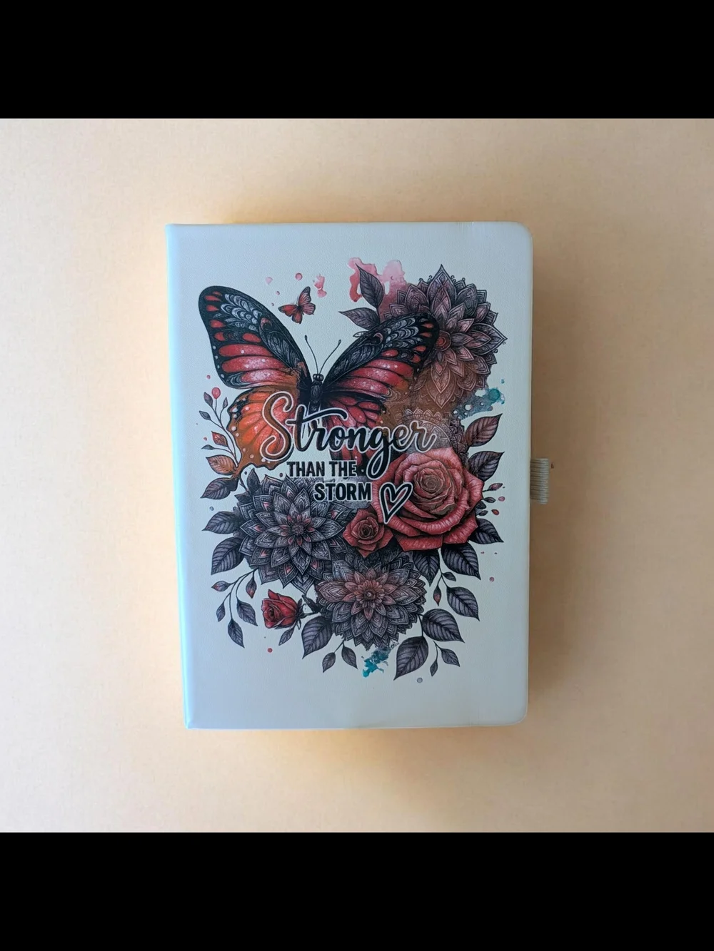 Butterfly Floral Journal - 'Stronger Than The Storm' in White with Coral Accents